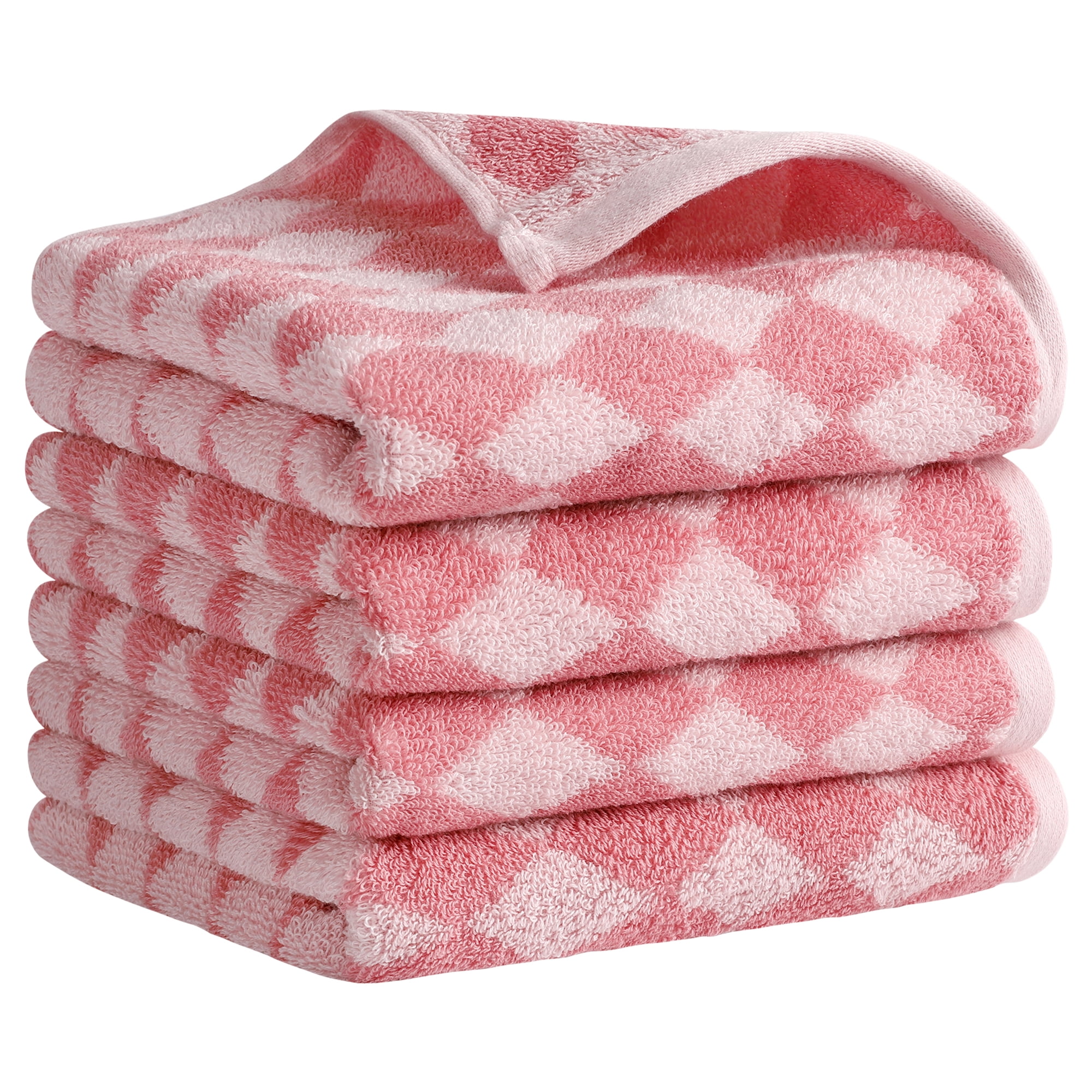 REGALWOVEN Checkered Cotton Hand Towels for Bathroom, Geometry Pattern Soft Absorbent Bath Hand Towel for Home Decor Pink 4-Piece