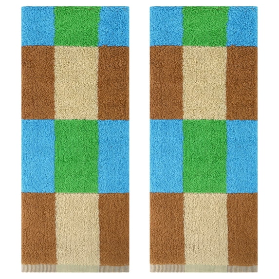 REGALWOVEN Checkered Cotton Hand Towels for Bathroom, Soft Absorbent Bathroom Hand Towel Set, Spa, Hotel, Kitchen Blue Green 2-Piece