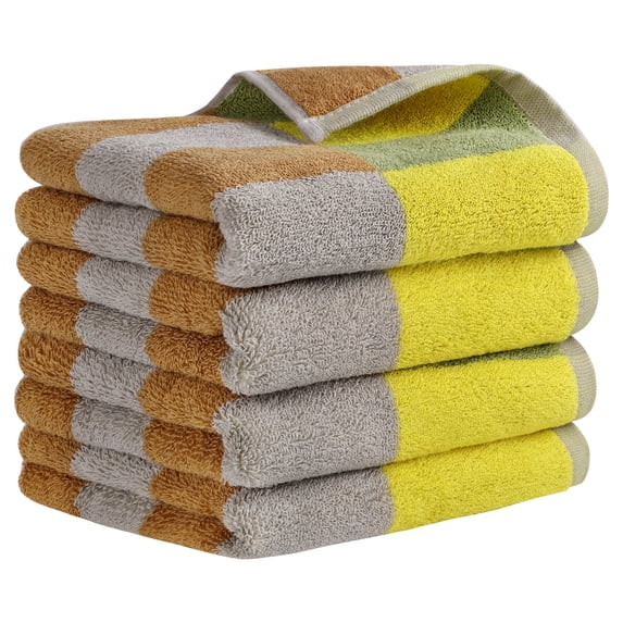 REGALWOVEN Checkered Cotton Hand Towels for Bathroom, Soft Absorbent Bathroom Hand Towel Set, Spa, Hotel, Kitchen Yellow Green 4-Piece