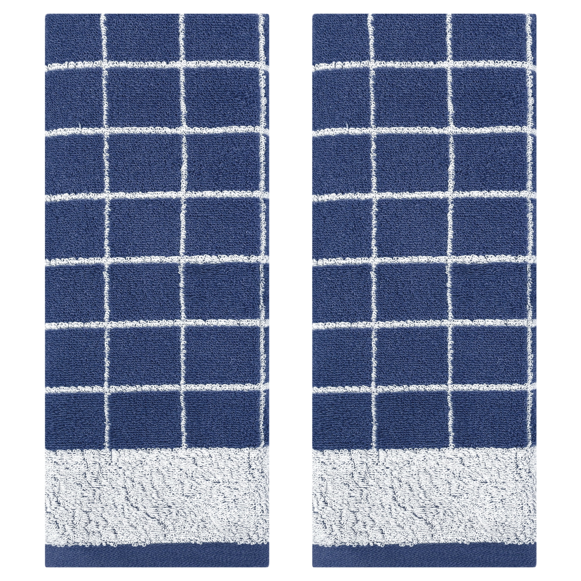 REGALWOVEN Checkered Hand Towels for Bathroom, Soft Pure Cotton Hand Towels, Farmhouse Home Decorative Towels Blue 2-Piece