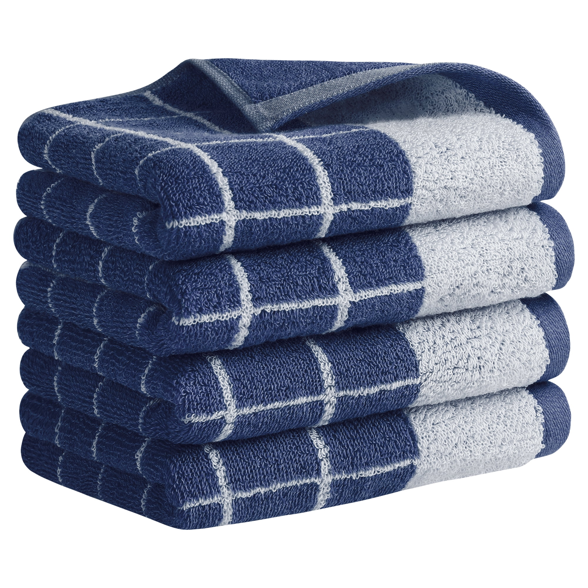REGALWOVEN Checkered Hand Towels for Bathroom, Soft Pure Cotton Hand Towels, Farmhouse Home Decorative Towels Blue 4-Piece