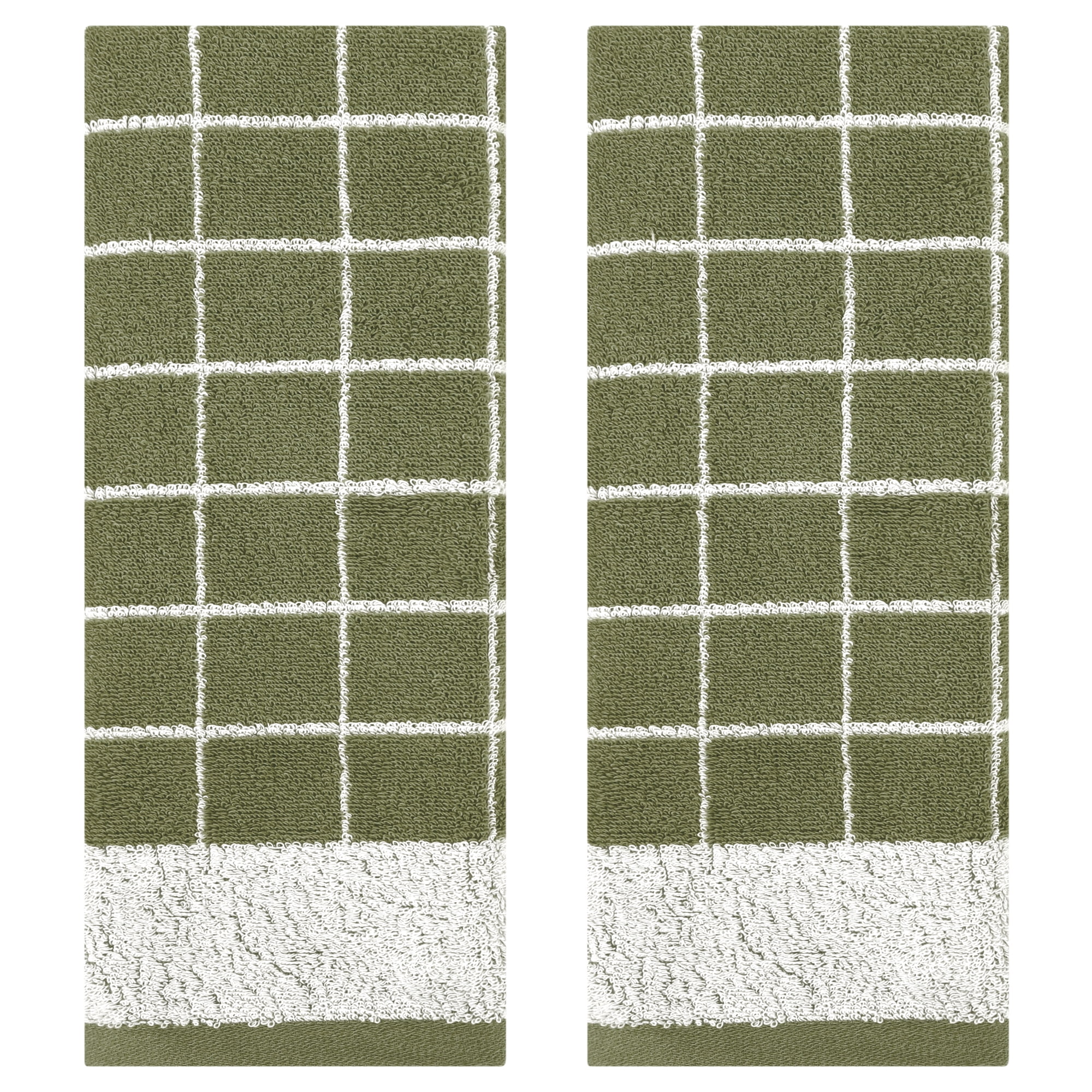 REGALWOVEN Checkered Hand Towels for Bathroom, Soft Pure Cotton Hand Towels, Farmhouse Home Decorative Towels Green 2-Piece