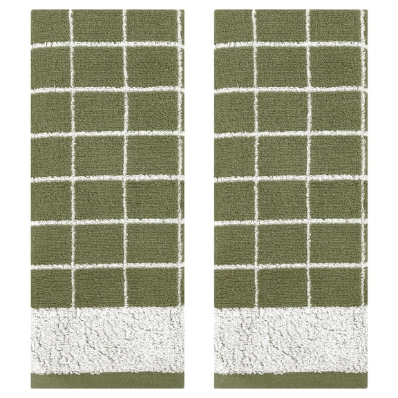 REGALWOVEN Checkered Hand Towels for Bathroom, Soft Pure Cotton Hand Towels, Farmhouse Home Decorative Towels Green 2-Piece