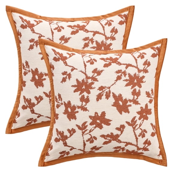 REGALWOVEN Chenille Leaves Jacquard Throw Pillow Covers Set of 2 Decorative Maple Leaf Pillow Covers Orange 18" x 18"
