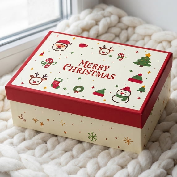 REGALWOVEN Christmas Elegant Rigid Gift Box with Lids for Holiday Gift Giving and Storage Red 7.9"L x 7.1"W x 3.1"H