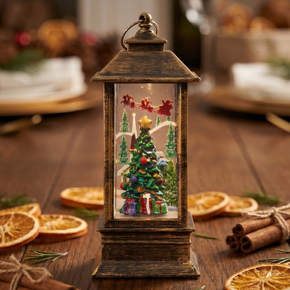 REGALWOVEN Christmas Light Up Crystal Ball - Mini LED Glitter Lantern Decorative Sphere Orb, Festive Decor Brown Style M 2"L x 2"W x 5.1"H