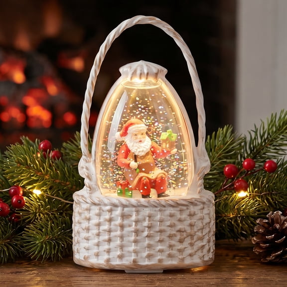 REGALWOVEN Christmas Light Up Crystal Ball - Shatterproof LED Glitter Lantern Decorative Sphere Orbs, Festive Decor Beige 3.3"L x 2"W x 5.9"H