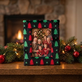 REGALWOVEN Christmas Plush Furry Picture Frame, Holiday Photo Frame for Tabletop Wall Display, Aesthetic Winter Home Decor Black Christmas Tree 4" x 6"