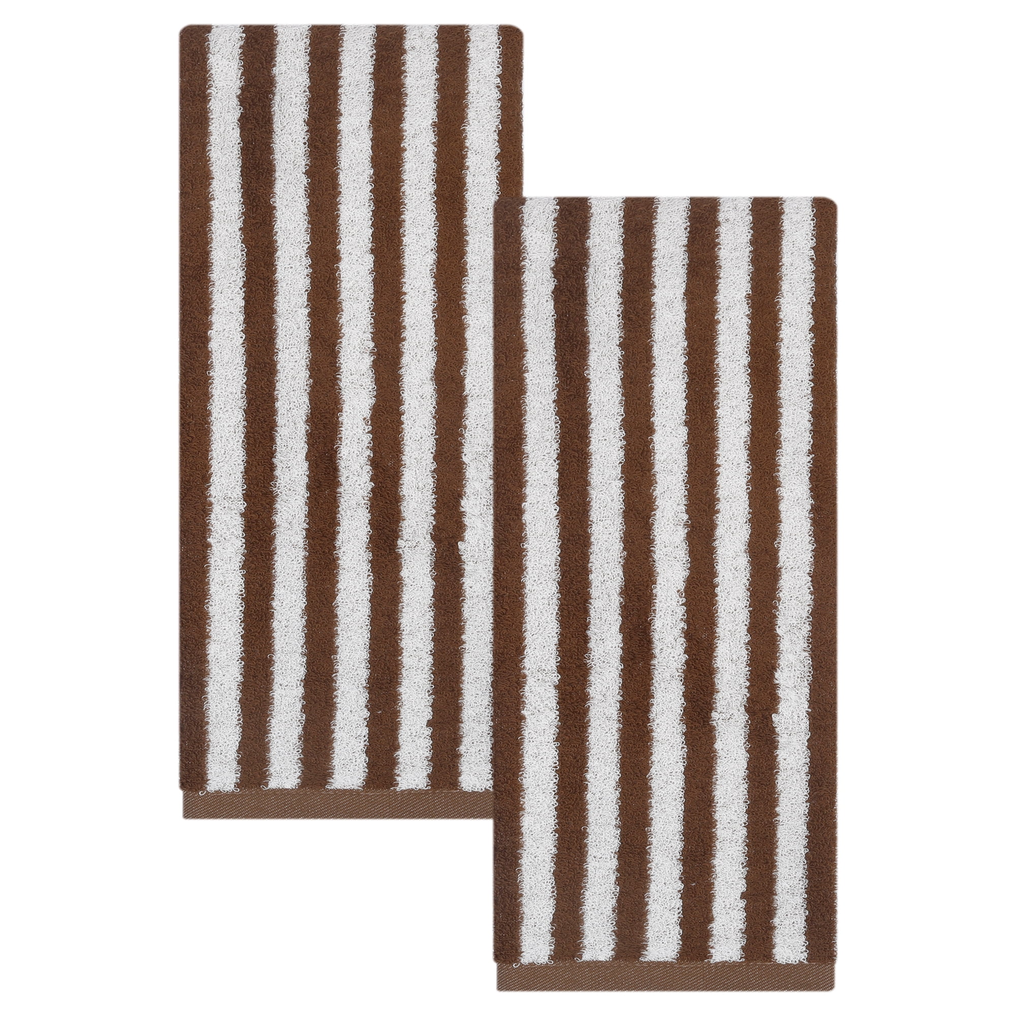 REGALWOVEN Classic Striped Cotton Hand Towels, Ultra Plush Absorbent Quick Dry Towels for Bathroom, Kitchen, Guest Room, 29" x 13" Brown 2pk