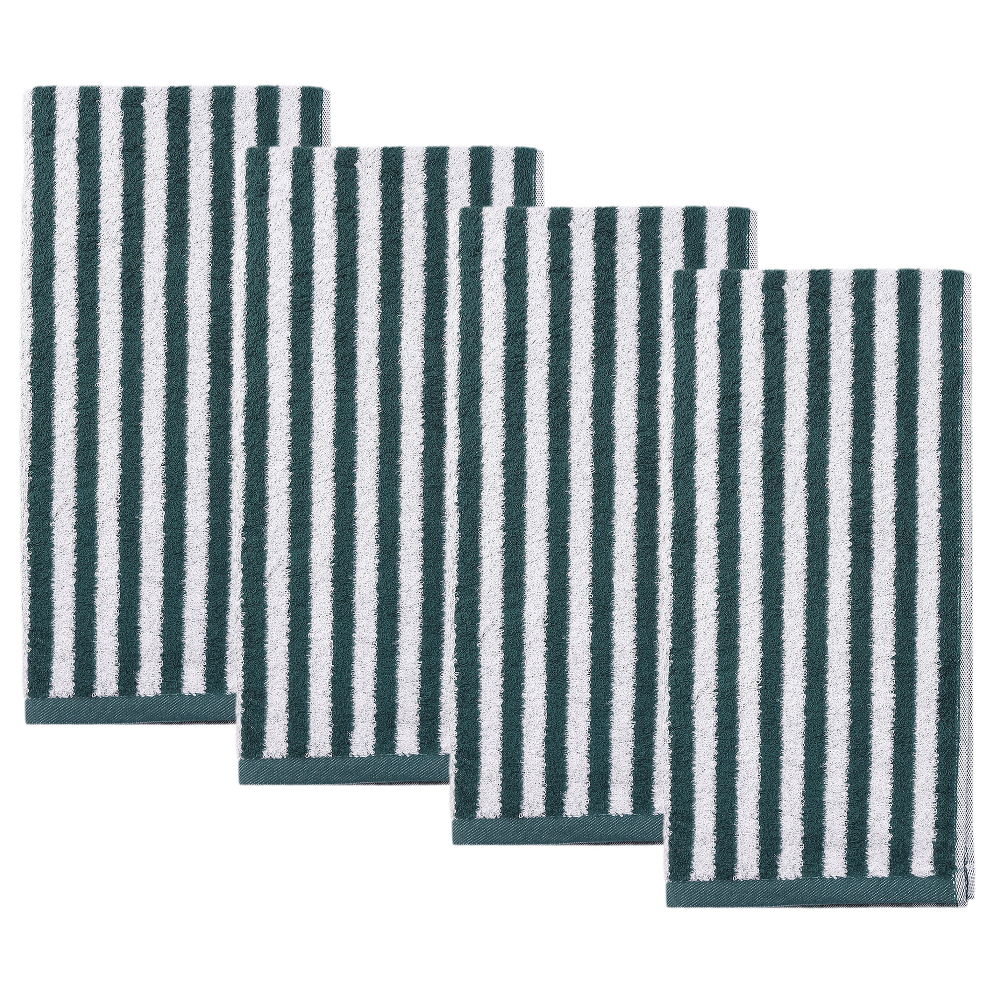 REGALWOVEN Classic Striped Cotton Hand Towels, Ultra Plush Absorbent Quick Dry Towels for Bathroom, Kitchen, Guest Room, 29" x 13" Green 4pk