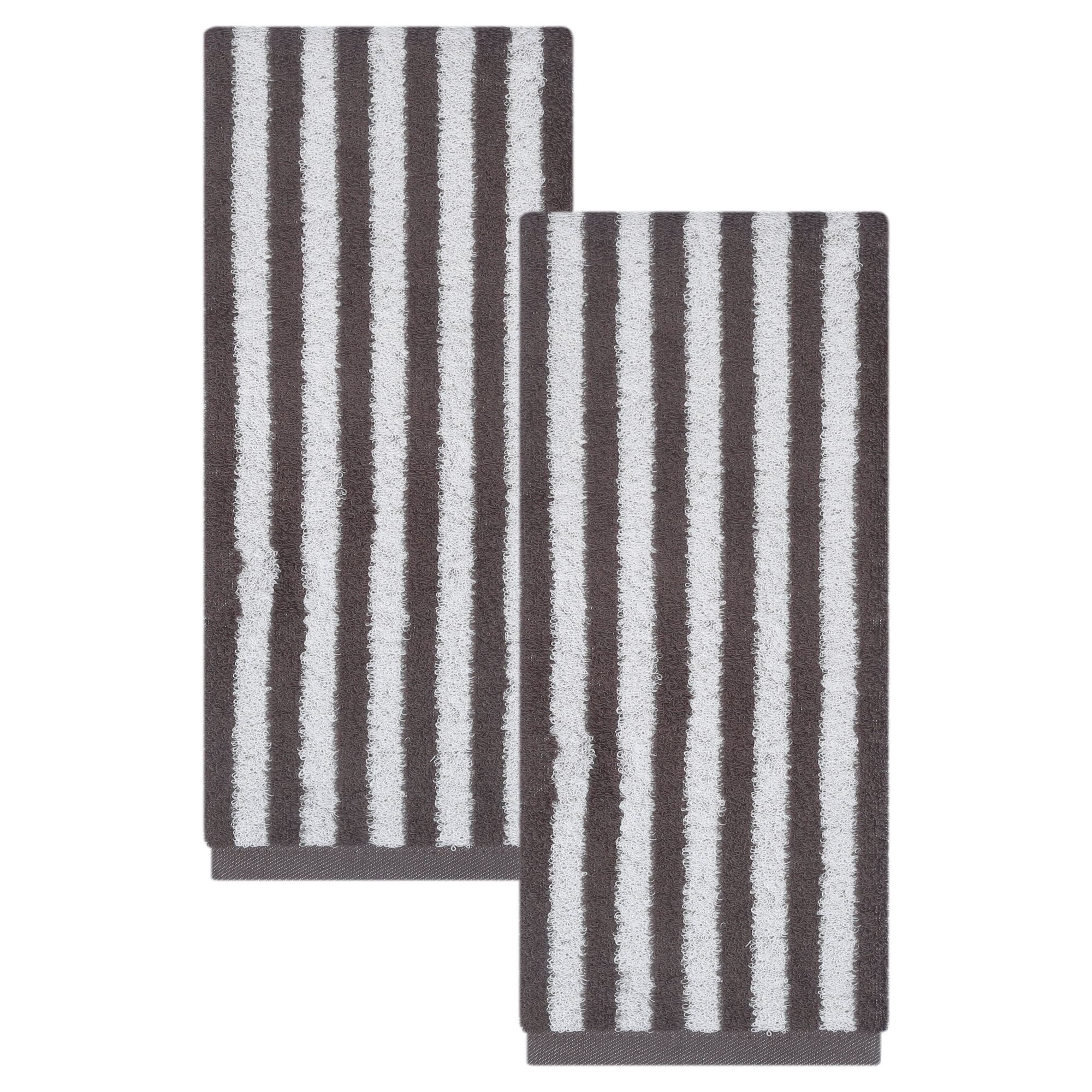 REGALWOVEN Classic Striped Cotton Hand Towels, Ultra Plush Absorbent Quick Dry Towels for Bathroom, Kitchen, Guest Room, 29" x 13" Grey 2pk