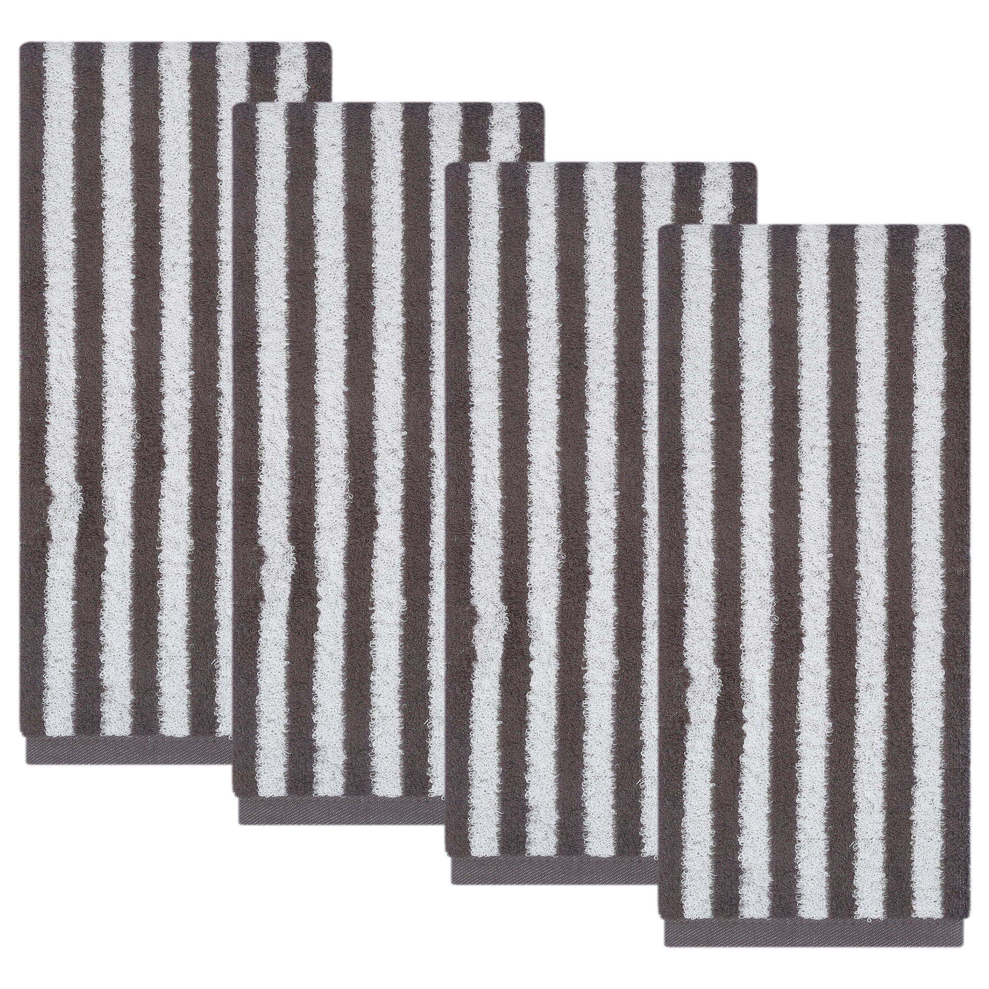 REGALWOVEN Classic Striped Cotton Hand Towels, Ultra Plush Absorbent Quick Dry Towels for Bathroom, Kitchen, Guest Room, 29" x 13" Grey 4pk