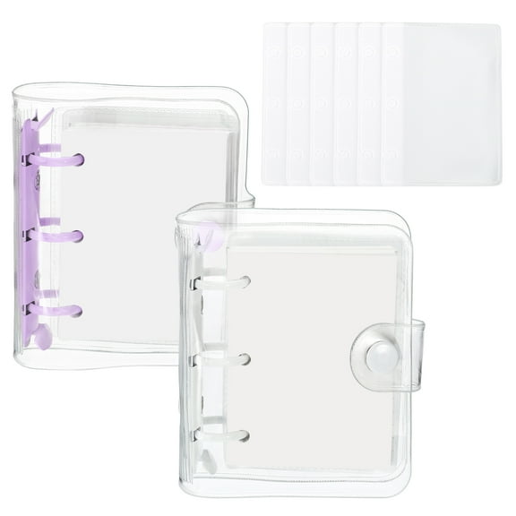 REGALWOVEN Clear 3 Ring Binder Cover, 2 Pack Notebook Binder Mini with 160 Sheets Blank Paper White Purple