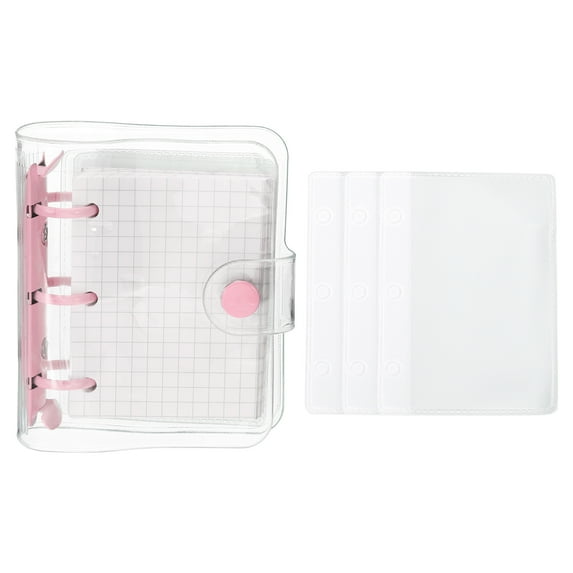 REGALWOVEN Clear 3 Ring Binder Cover, Notebook Binder Mini Refillable Loose Leaf Folder Planner, Pink