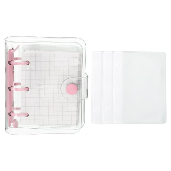 REGALWOVEN Clear 3 Ring Binder Cover, Notebook Binder Mini Refillable Loose Leaf Folder Planner, Pink
