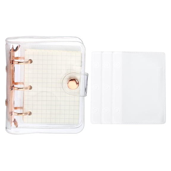 REGALWOVEN Clear 3 Ring Binder Cover, Notebook Binder Mini Refillable Loose Leaf Folder Planner, Rose Gold