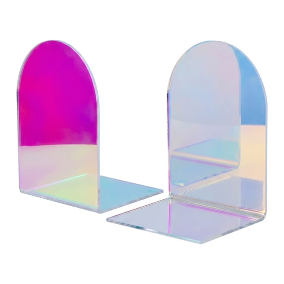 REGALWOVEN Clear Acrylic Bookends for Shelves,Invisible Book Ends, Modern Non-Skid Book Stopper for Office Home Decor,2Pcs Laser Dazzle 4.7"L x 3.9"W x 6.1"H