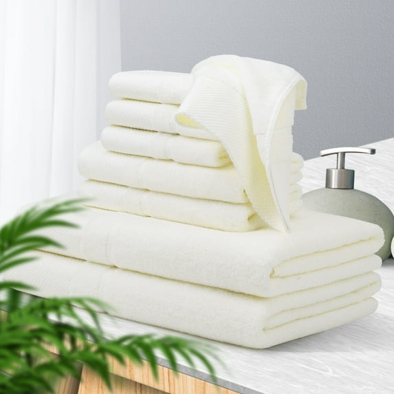 REGALWOVEN Combed Cotton 8 Piece Towel Set, Soft 600 GSM Luxury Absorbent Towels for Bathroom Beige