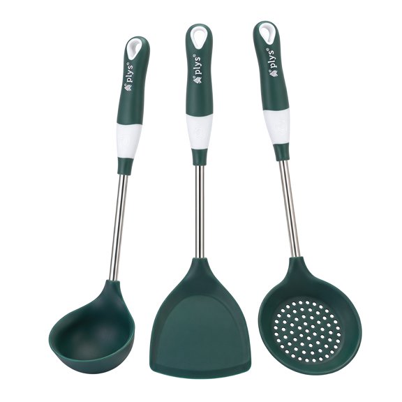 REGALWOVEN Cooking Utensil Set, Stainless Steel Kitchen Utensils with Silicone, Essential Kitchen Gadgets for Home, Cooking or Gift Green-Silver 3