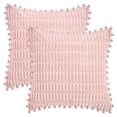 thumbnail image 1 of REGALWOVEN Corduroy Solid Throw Pillow Covers Set of 2 Plaid Texture Decorative Cushion with Pom-pom Edges Cases for Home Decor Pink 16" x 16", 1 of 7