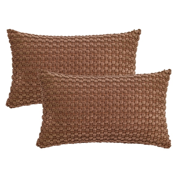 REGALWOVEN Corduroy Throw Pillow Covers Set of 2 Solid Decorative Cushion Cases for Sofa Couch Bedroom Home Decor Dark Brown 12" x 20"