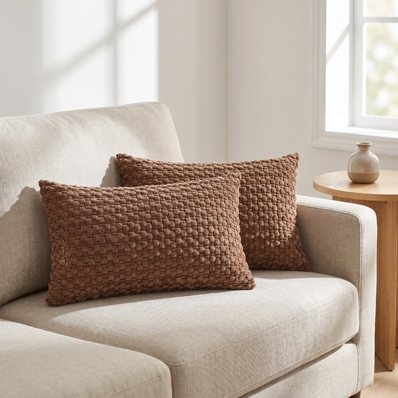 REGALWOVEN Corduroy Throw Pillow Covers Set of 2 Solid Decorative Cushion Cases for Sofa Couch Bedroom Home Decor Dark Brown 12" x 20"