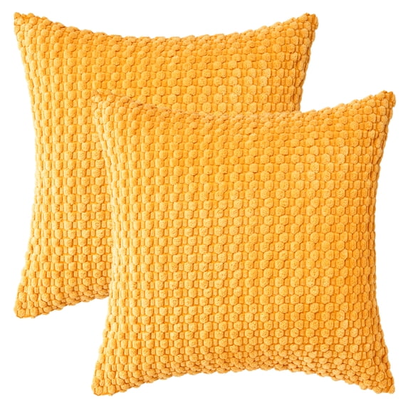 REGALWOVEN Corduroy Throw Pillow Covers Set of 2 Solid Decorative Cushion Cases for Sofa Couch Bedroom Home Decor Yellow 16" x 16"