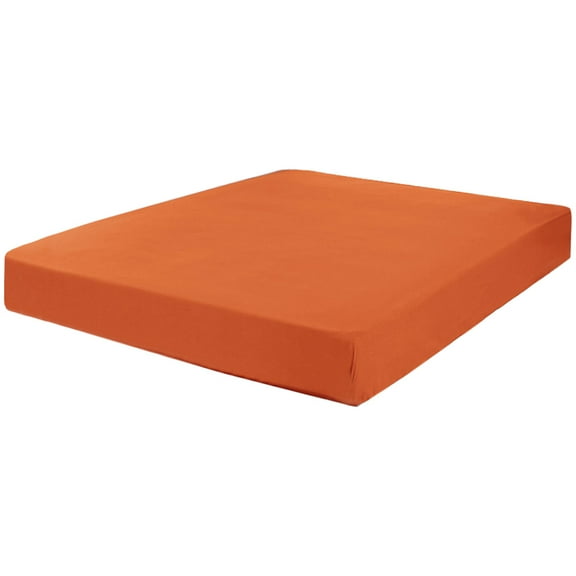REGALWOVEN Cotton Fitted Sheet with 15" Large Pocket Bottom Sheet, Queen Orange