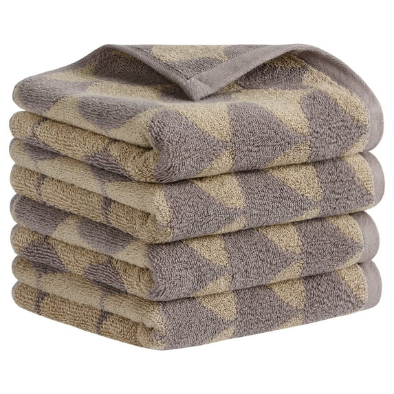 REGALWOVEN Cotton Hand Towels, Geometric Absorbent Soft Decorative Hand Towel for Bathroom, Hand, Face, Gym, Spa Brown 4-Piece