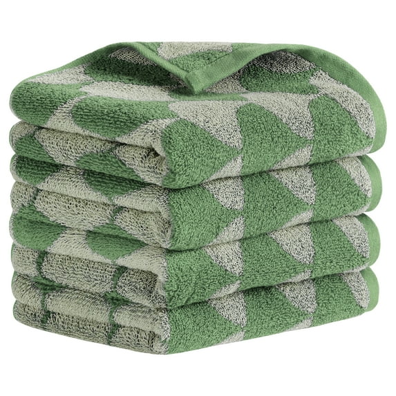 REGALWOVEN Cotton Hand Towels, Geometric Absorbent Soft Decorative Hand Towel for Bathroom, Hand, Face, Gym, Spa Green 4-Piece