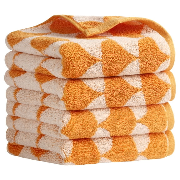 REGALWOVEN Cotton Hand Towels, Geometric Absorbent Soft Decorative Hand Towel for Bathroom, Hand, Face, Gym, Spa Orange 4-Piece
