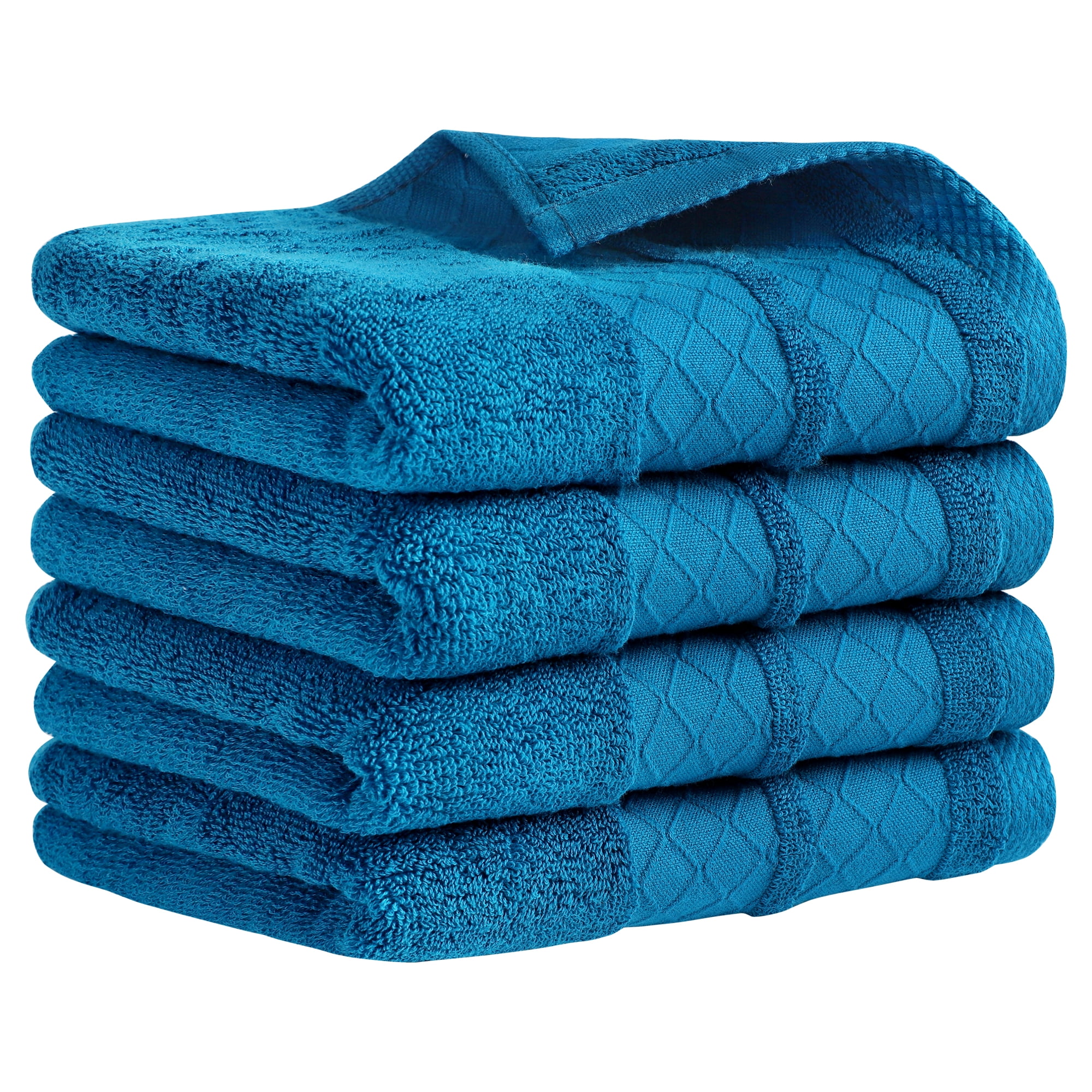 REGALWOVEN Cotton Soft Decorative Hand Towels, Geometry Pattern Hand Towel for Bathroom, Kitchen, Hotel Blue 4 Piece