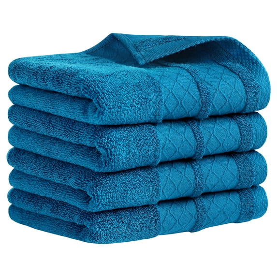 REGALWOVEN Cotton Soft Decorative Hand Towels, Geometry Pattern Hand Towel for Bathroom, Kitchen, Hotel Blue 4 Piece