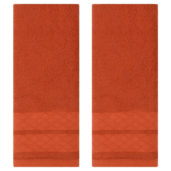 REGALWOVEN Cotton Soft Decorative Hand Towels, Geometry Pattern Hand Towel for Bathroom, Kitchen, Hotel Coral 2 Piece