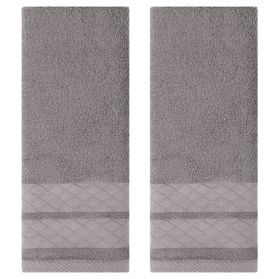 REGALWOVEN Cotton Soft Decorative Hand Towels, Geometry Pattern Hand Towel for Bathroom, Kitchen, Hotel Grey 2 Piece