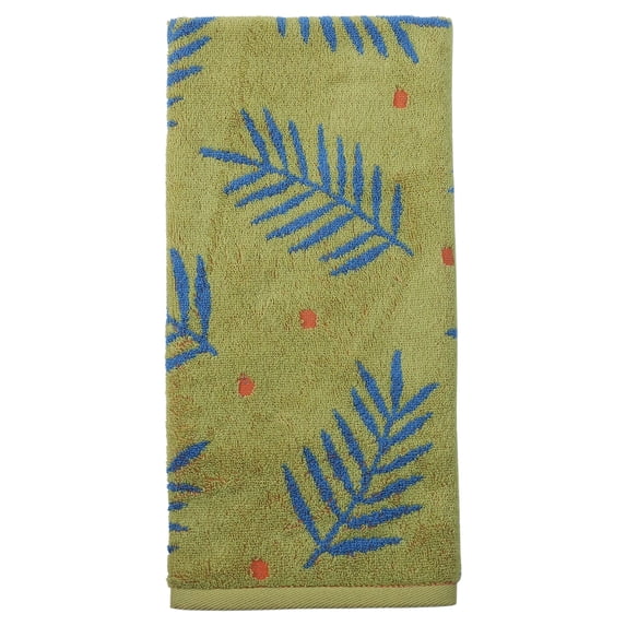 REGALWOVEN Cotton Soft Hand Towel for Bathroom, Leaf Pattern Absorbent Towel for Home, Kitchen 29" x 13" Green 1pk