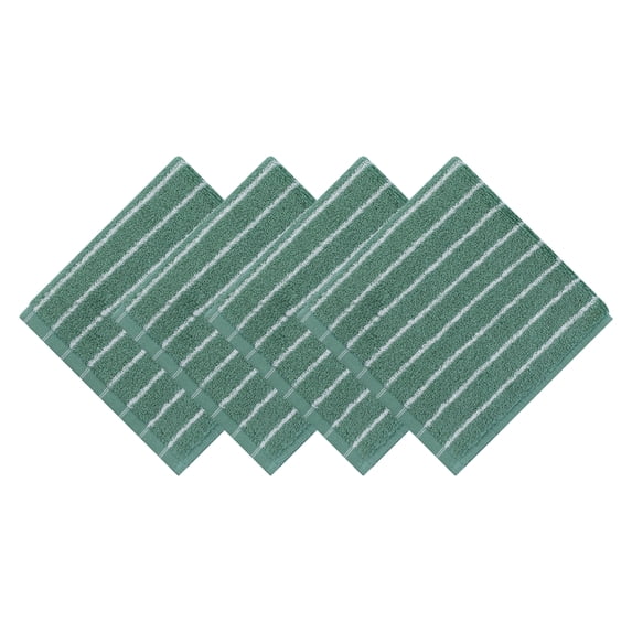 REGALWOVEN Cotton Striped Washcloths - 13" x 13" Soft & Absorbent Face Cloths for Bathroom, Kitchen Green 4pk