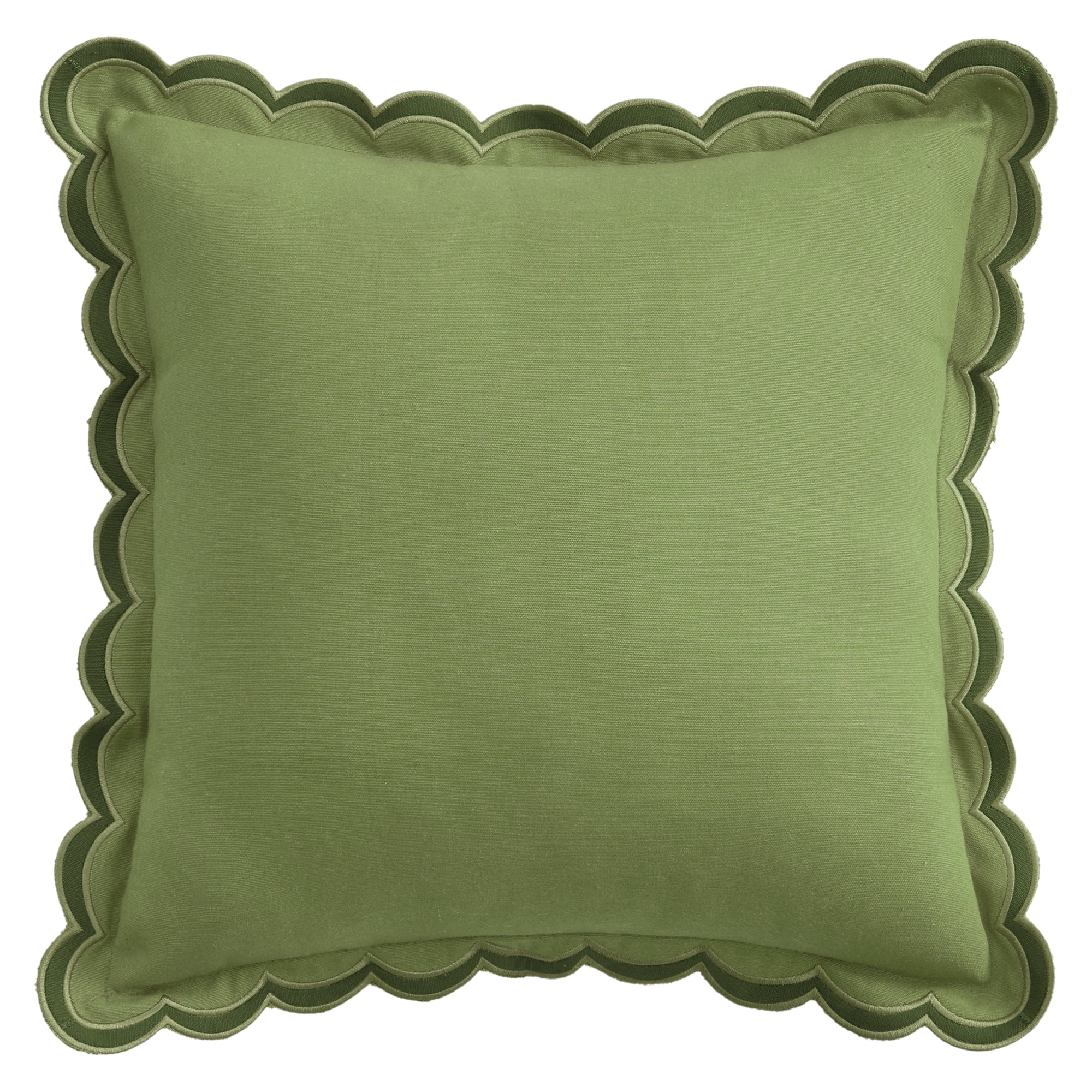 REGALWOVEN Cotton Throw Pillow Covers Cushion Cases, Scalloped Wavy Edge Designs, Match for Home Decor, Pack of 1 Green 18" x 18"