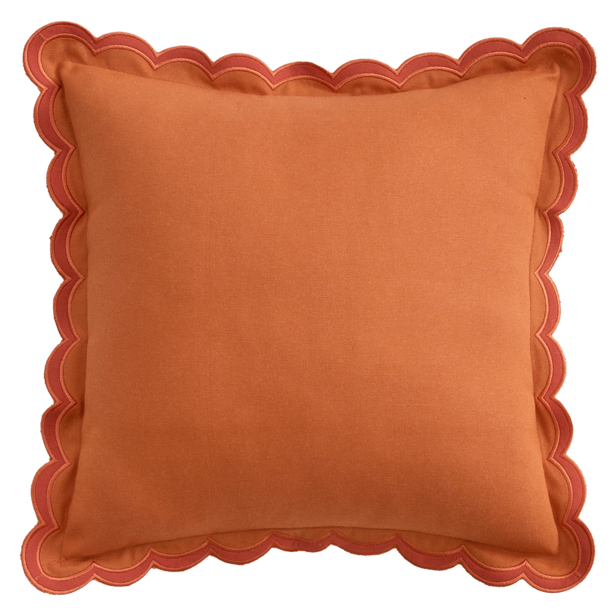 REGALWOVEN Cotton Throw Pillow Covers Cushion Cases, Scalloped Wavy Edge Designs, Match for Home Decor, Pack of 1 Orange 18" x 18"