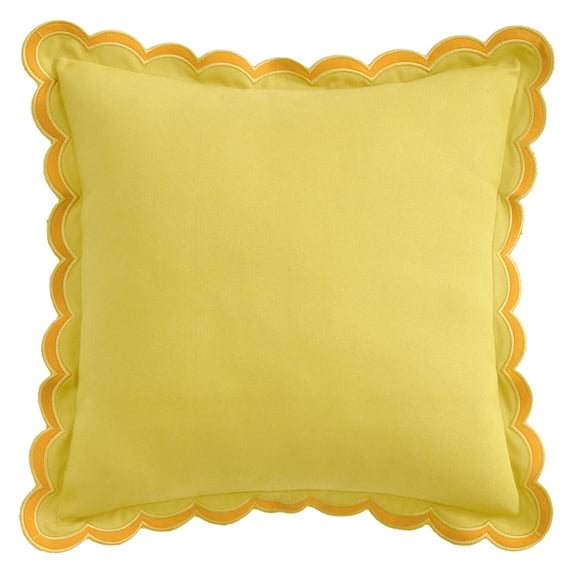REGALWOVEN Cotton Throw Pillow Covers Cushion Cases, Scalloped Wavy Edge Designs, Match for Home Decor, Pack of 1 Yellow 18" x 18"