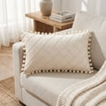thumbnail image 1 of REGALWOVEN Couch Pillow Cases 1 Pack Soft Pom-poms Velvet Throw Pillow Covers for Farmhouse Home Decor Beige 18" x 18", 1 of 5