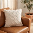thumbnail image 1 of REGALWOVEN Couch Pillow Cases 1 Pack Soft Pom-poms Velvet Throw Pillow Covers for Farmhouse Home Decor Beige 18" x 18", 1 of 7