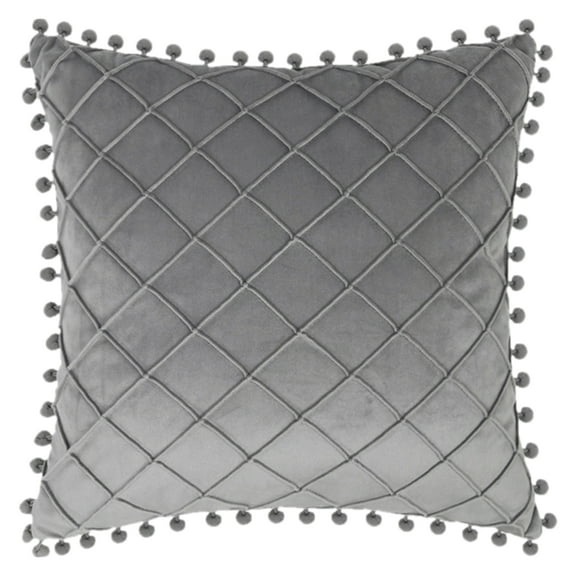 REGALWOVEN Couch Pillow Cases 1 Pack Soft Pom-poms Velvet Throw Pillow Covers for Farmhouse Home Decor Grey 18" x 18"