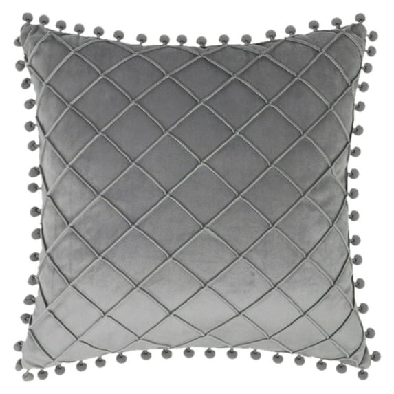 REGALWOVEN Couch Pillow Cases 1 Pack Soft Pom-poms Velvet Throw Pillow Covers for Farmhouse Home Decor Grey 18" x 18"