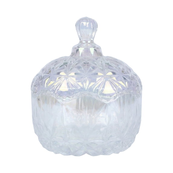 REGALWOVEN Crystal Glass Candy Dish with Lid, 8.5oz/250ml Embossed Decorative Box, for Vanity, Office, Home Decor Vibrant Colors 4.1" x 4.1" x 5.5"
