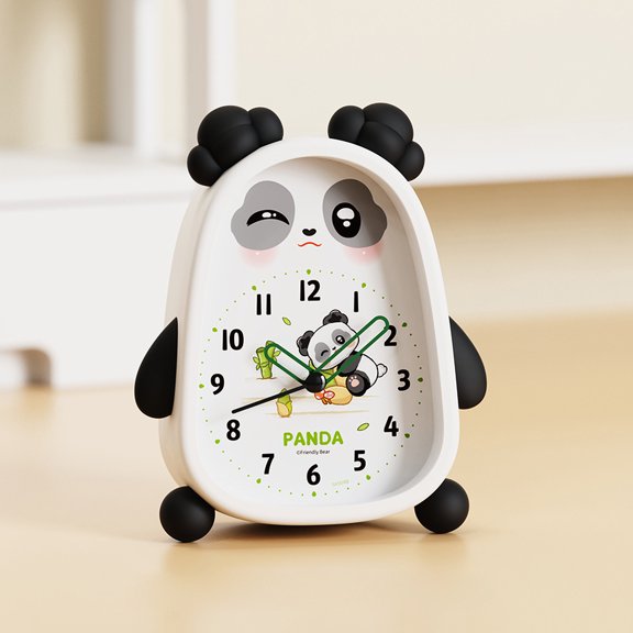 REGALWOVEN Cute Alarm Clock, Lovely Three-dimensional Panda-Shaped, Silent Non-Tick, Durable Material for Bedroom White 4.1"L x 1.6"W x 5.5"H