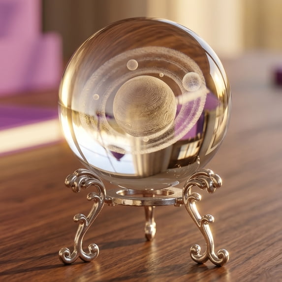 REGALWOVEN Cute Cartoon Crystal Ball Figurine, 3D Glass Ornament Paperweight with Base,Room Decor Clear Style D 2.4"L x 2.4"W x 3.3"H