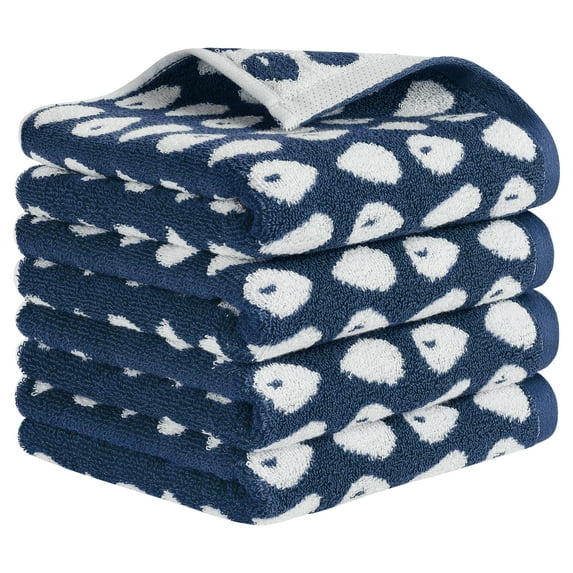 REGALWOVEN Cute Cartoon Hand Towel Set, 14" x 30" Pure Cotton Hand Towels, Soft Absorbent Decorative Towels for Home, Bathroom Blue 4-Piece