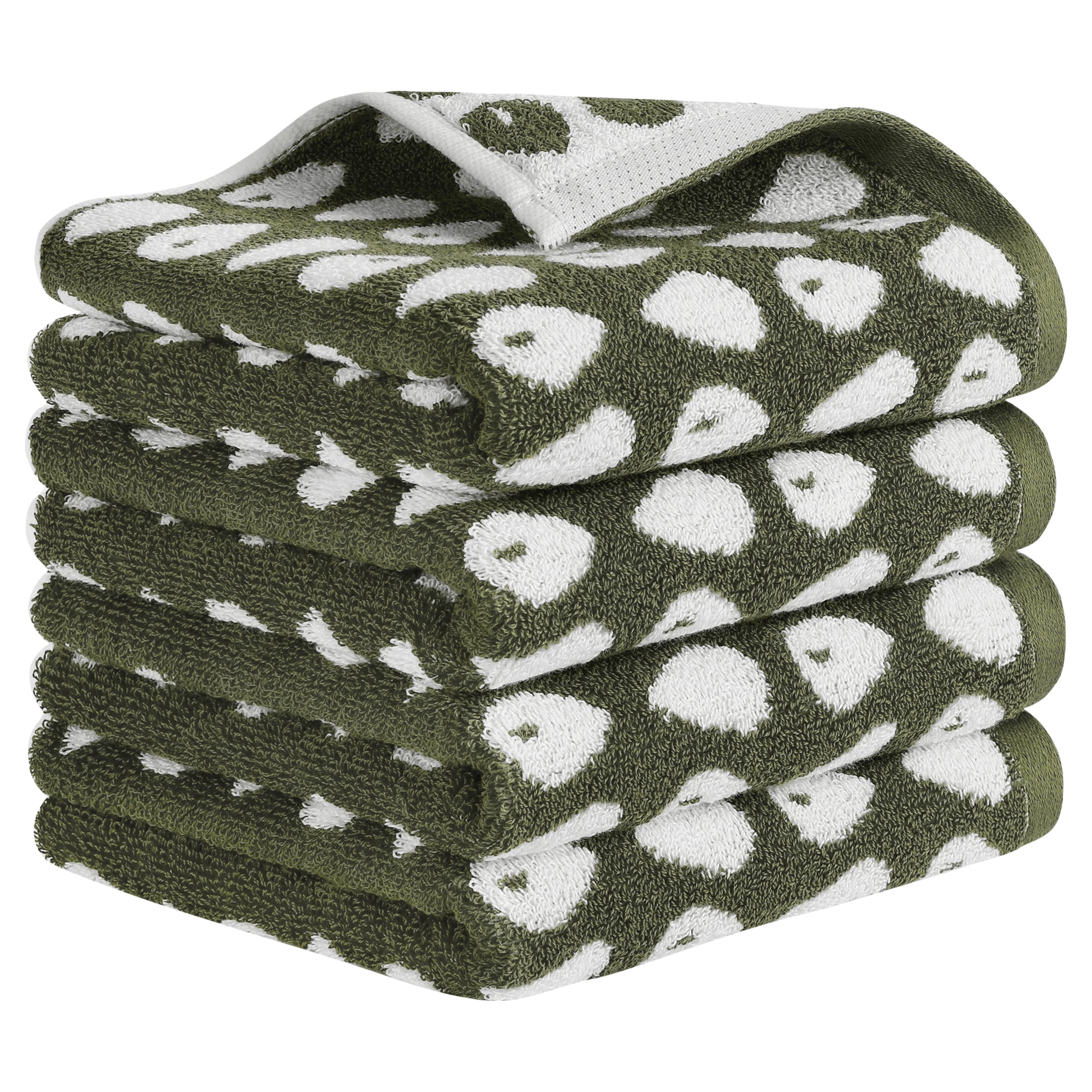 REGALWOVEN Cute Cartoon Hand Towel Set, 14" x 30" Pure Cotton Hand Towels, Soft Absorbent Decorative Towels for Home, Bathroom Green 4-Piece