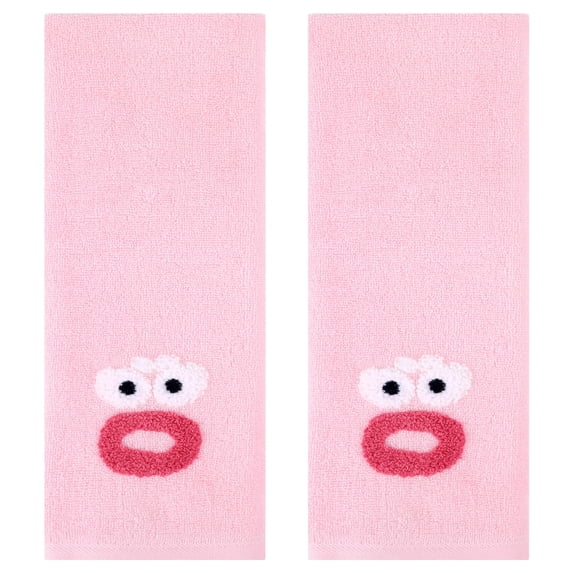 REGALWOVEN Cute Cartoon Pattern Hand Towels, 14" x 30" Cotton Hand Towel Set, Soft Absorbent Towels for Bathroom Pink 2-Piece